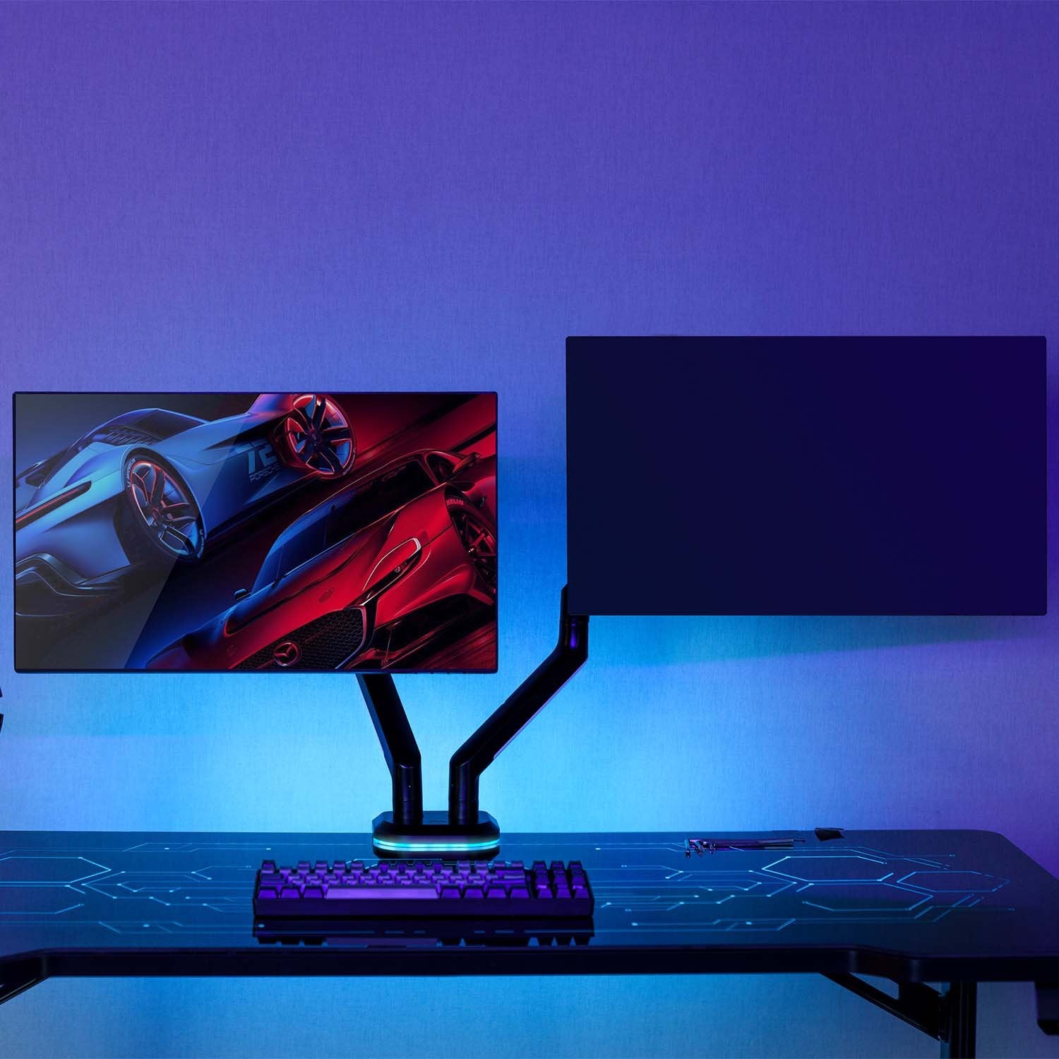 Aisens Soporte De Mesa Rgb Gaming Contrapeso Giratorio E Inclinable Para Monitor/Tv 9kg (3 Pivotes, 2 Brazos) De 17-32, Negro-Blanco