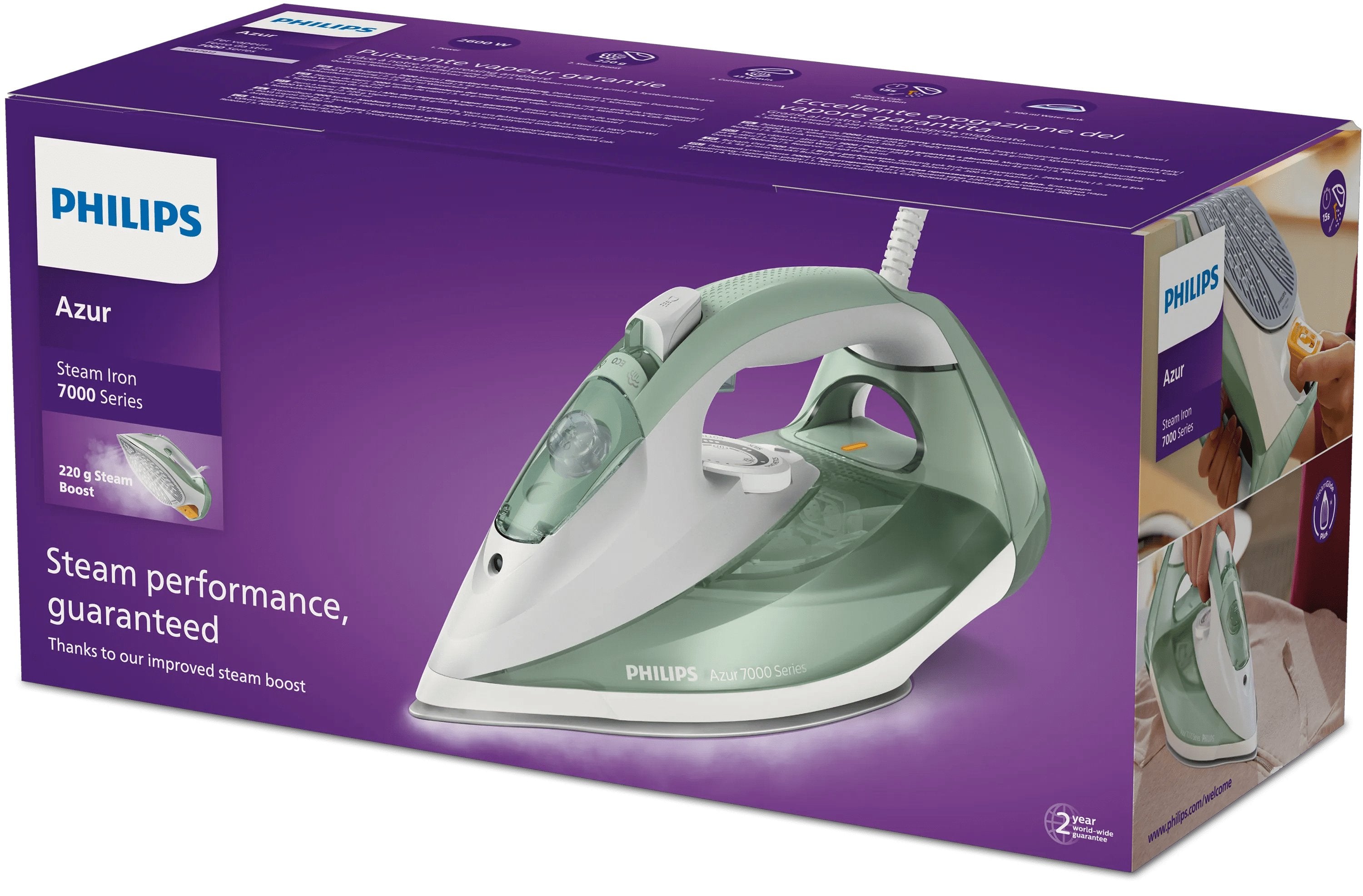 EAN 8720389015953 - Philips 7000 series DST7012/70 plancha Plancha a vapor Suela SteamGlide Plus 2600 W Verde, Gris imagen 4