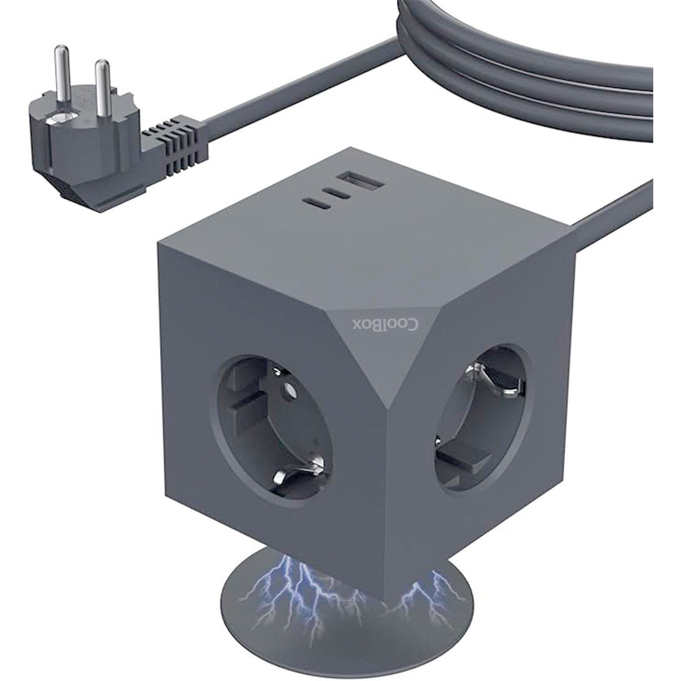 Base 3 Enchufes Cubo Magnetica Con Carga Usb Y Cable Ac Integrado