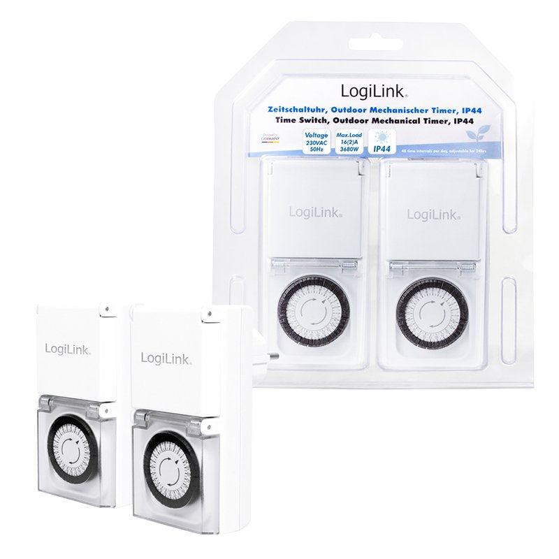 Programador Electrico Cuadrado Analogico Mecanico Ip44 Exterior Logilink Blister 2 Unidades