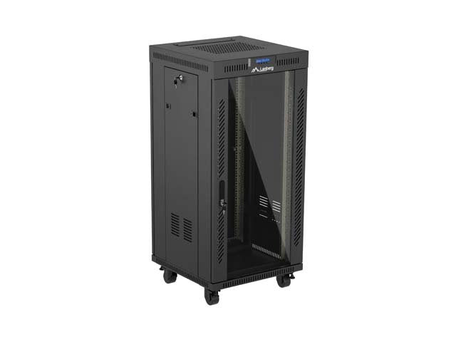 Lanberg Rack Cabinet 19" Free-Standing 24u 600x600 Flat Pack With Glass Door Lcd Negro V2
