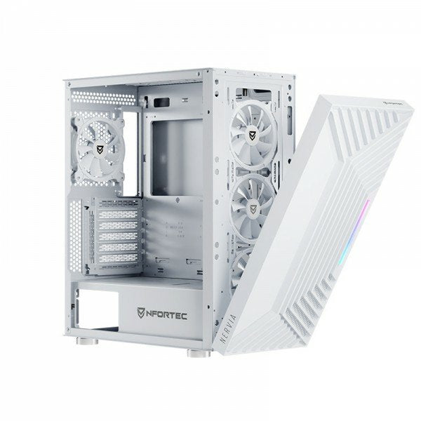 Nfortec Caja Gaming Cristal Templado Nervia White. Usb 3.0 A-Rgb. Blanco
