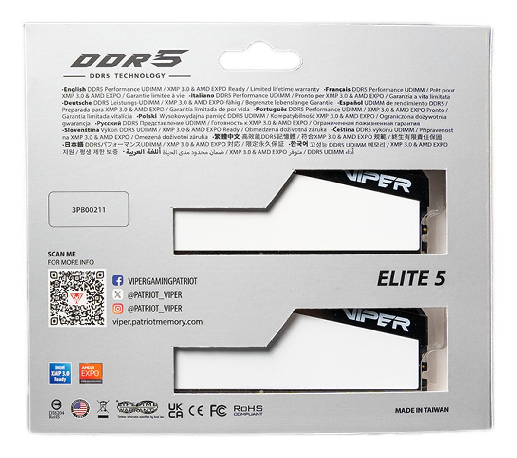 Memoria Patriot Viper Elite 5 Ddr5 32gb 2x16gb 6000mt S Blanco