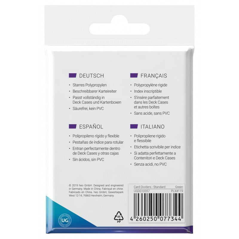 Tarjetas Separadoras Para Cartas Ultimate Guard Tamaño Estándar Verde (10)