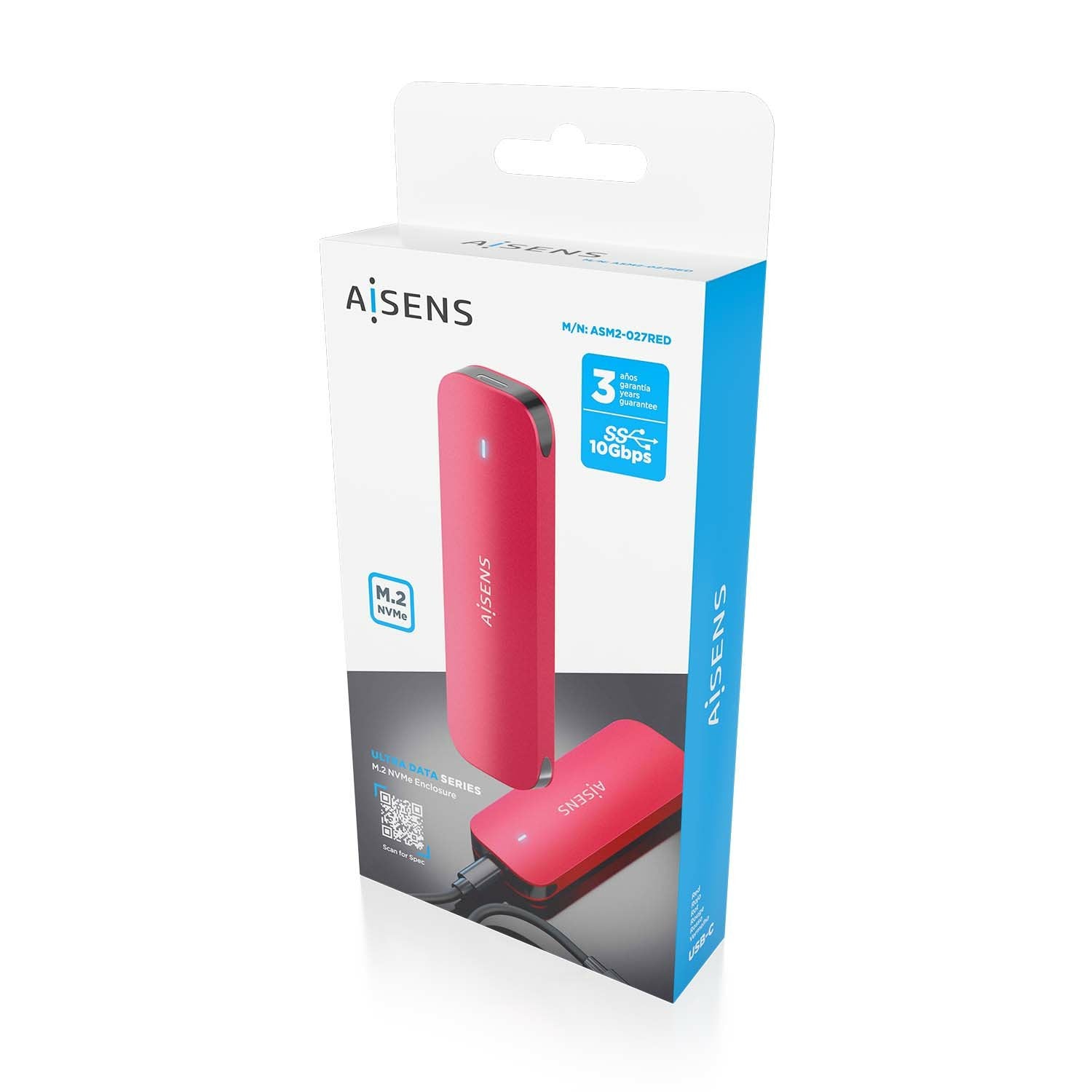Aisens Caja Externa Para Disco Ssd M.2 Nvme Usb 3.2 Sin Tornillos Asm2-027red
