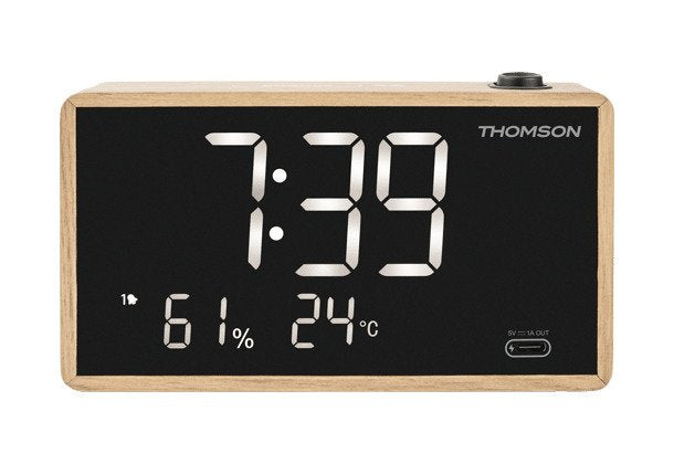 EAN 3499550389784 - Thomson CP202T despertador Reloj despertador digital Negro, Marrón imagen 1