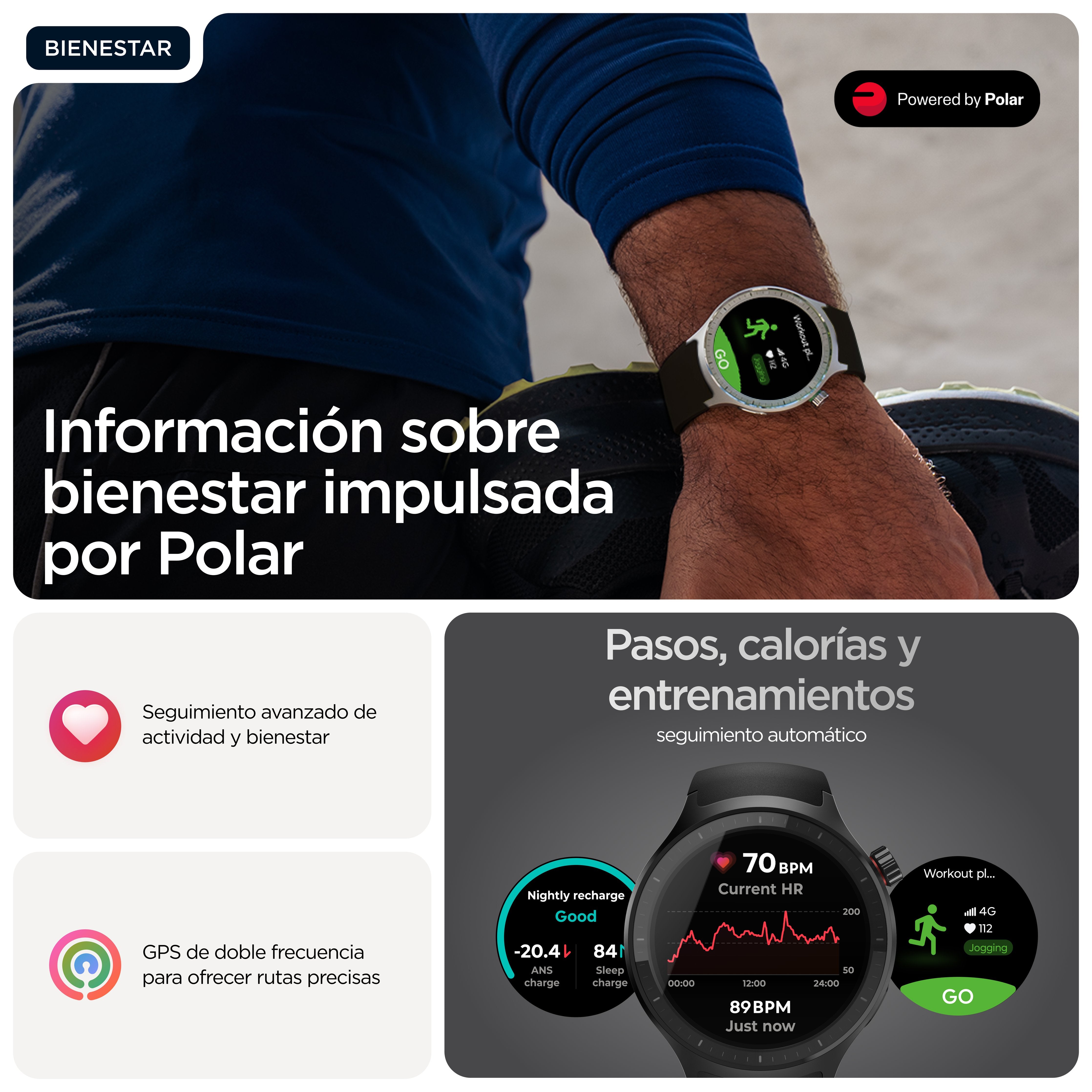 Motorola Moto Watch Negro Mate Reloj Inteligente Con Banda Silicona Pantone Volcanic Ash Pantalla Luminosa 1.4" 4 Gb Bluetooth 40 G