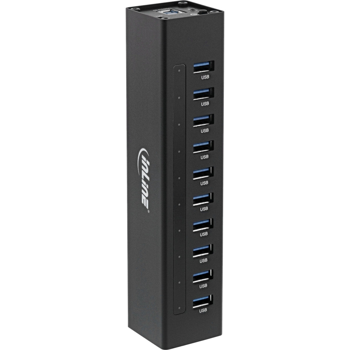 Inline Usb 3.0 Hub De 10 Puertos Caja De Aluminio Con Fuente De Alimentación 4a Negro