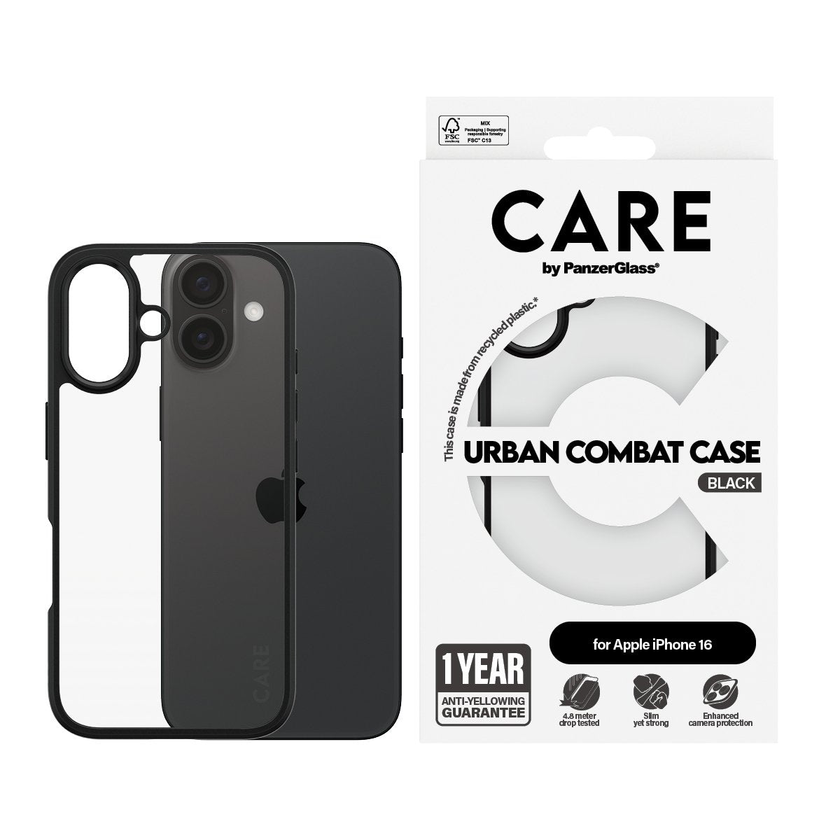 EAN 5715685004278 - PanzerGlass CARE™ by ® Urban Combat Case Transparent w. Black Frame iPhone 16 funda para teléfono móvil T imagen 2
