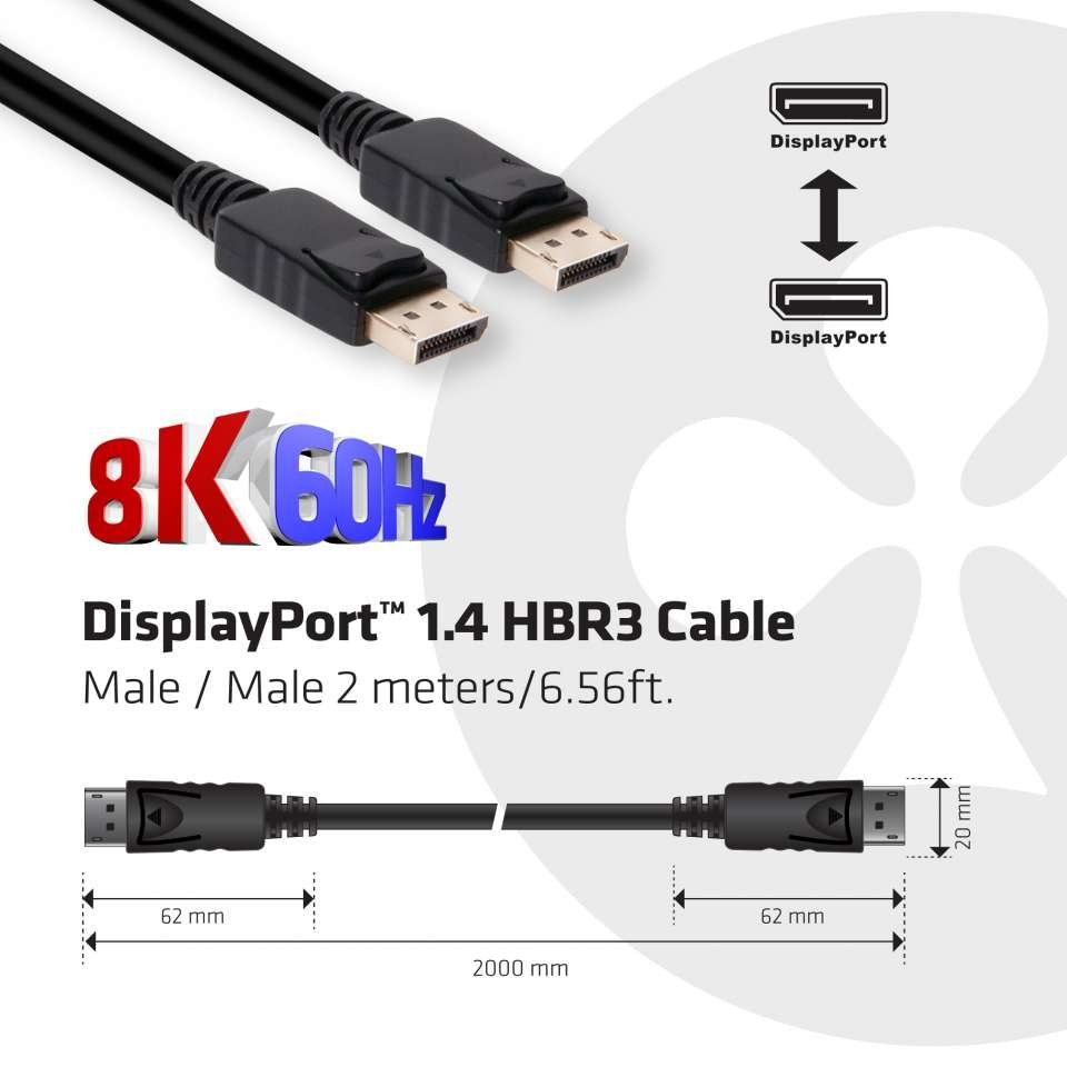 Club3d Displayport 1.4 Hbr3 Cable 2m 8k60hz
