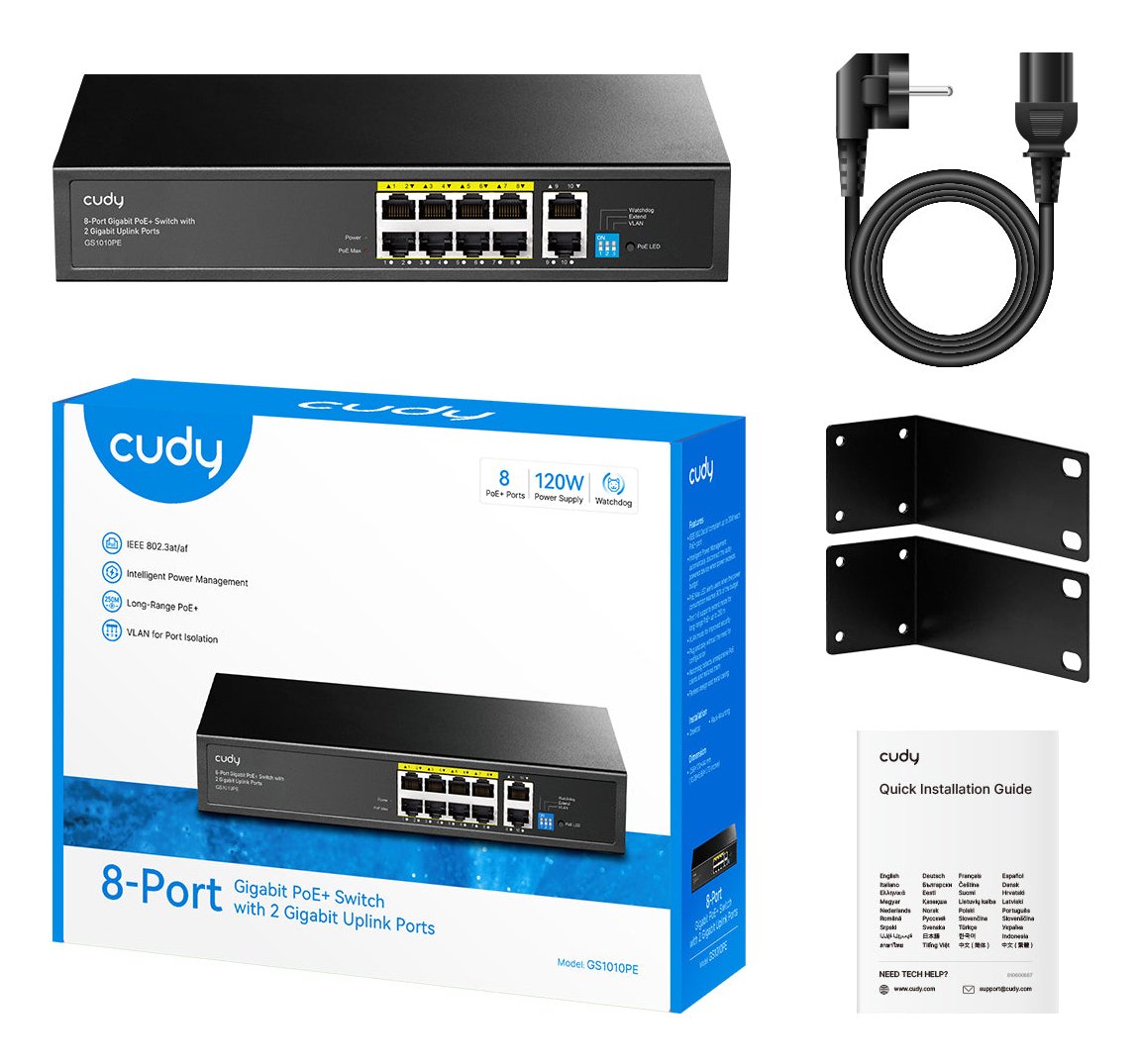 EAN 6971690791421 - Cudy GS1010PE switch No administrado Gigabit Ethernet (10/100/1000) Energía sobre Ethernet (PoE) Negro imagen 2