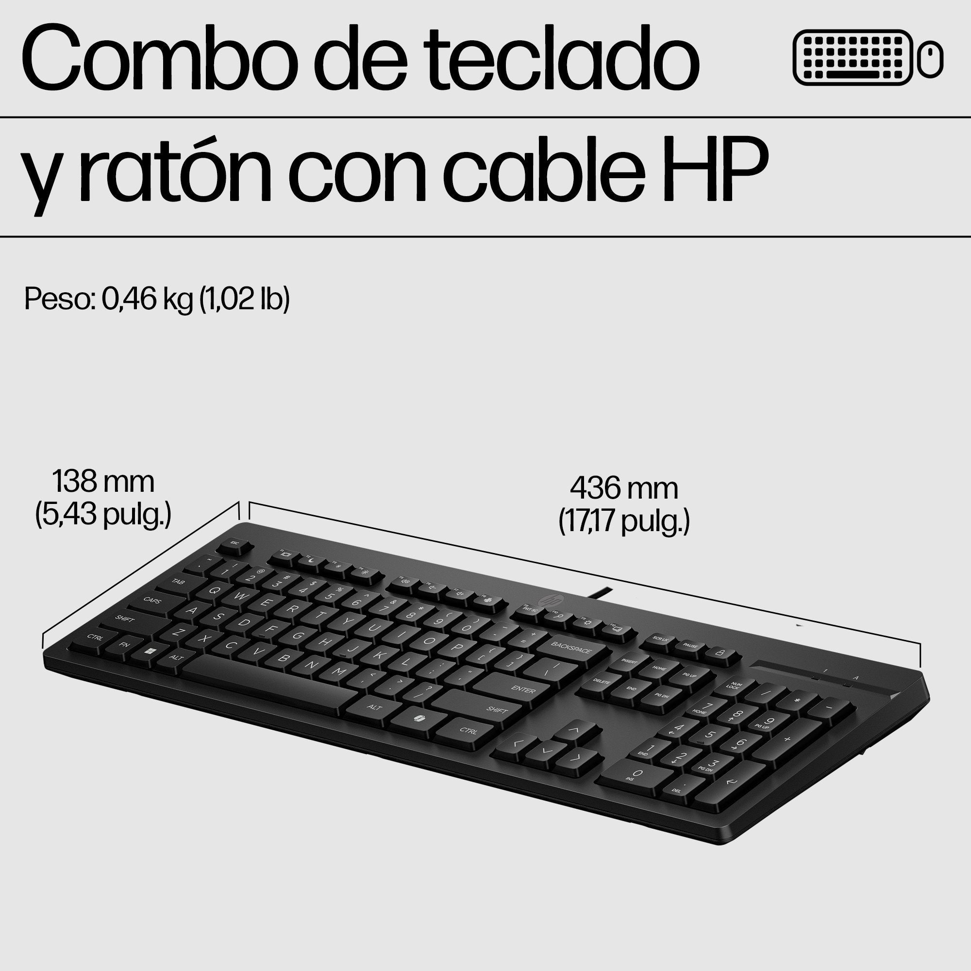 Ratón Y Teclado Hp 225 Con Cable, Juego De Sobremesa Negro, Diseño De 286j4aa#Abd