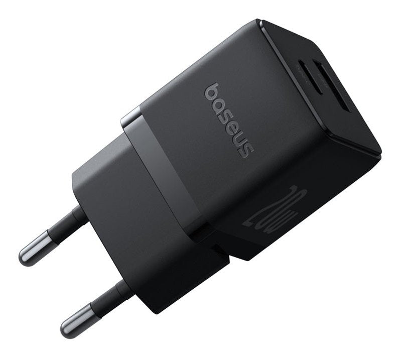 Palm Fast Charger C+U 20w Eu Cluster Black (With Baseus Mini White Cable Usb-C To Usb-C 60w (20v/3a) 1m Cluster Black)