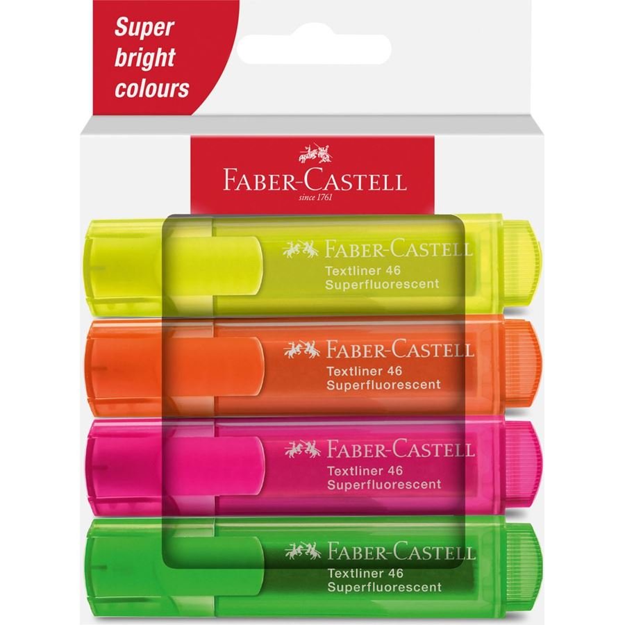 EAN 4005402546442 - Faber-Castell Textmarker 46 Superfluorescent marcador 4 pieza(s) Punta de cincel Verde, Naranja, Rosa, Am imagen 1