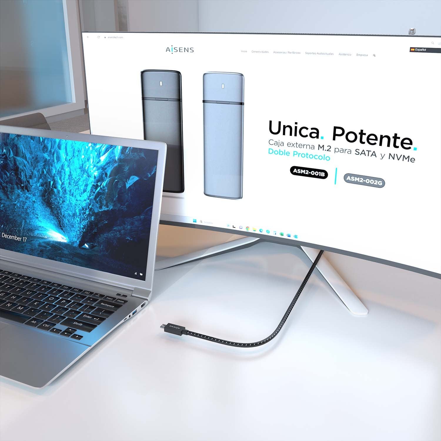 Cable Aisens Usb4 Gen3x2 Aluminio 40gbps 8k@60hz 5a 48v 240w E-Mark, Tipo Usb-C/M-Usb-C/M, Negro, 1.0m