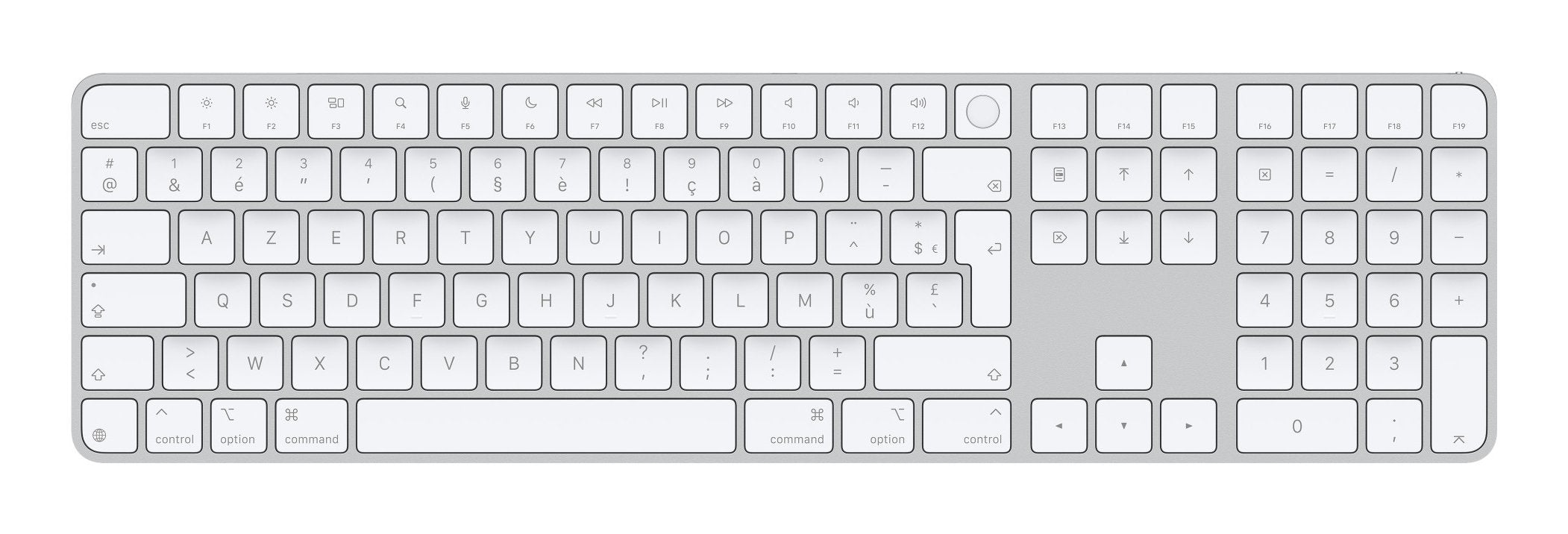 Apple Magic Keyboard Con Touch Id Y Teclado Numérico, Teclado Plateado/Blanco, Diseño Fr, Para Modelos Mac Con Chip Apple Mxk73f/A