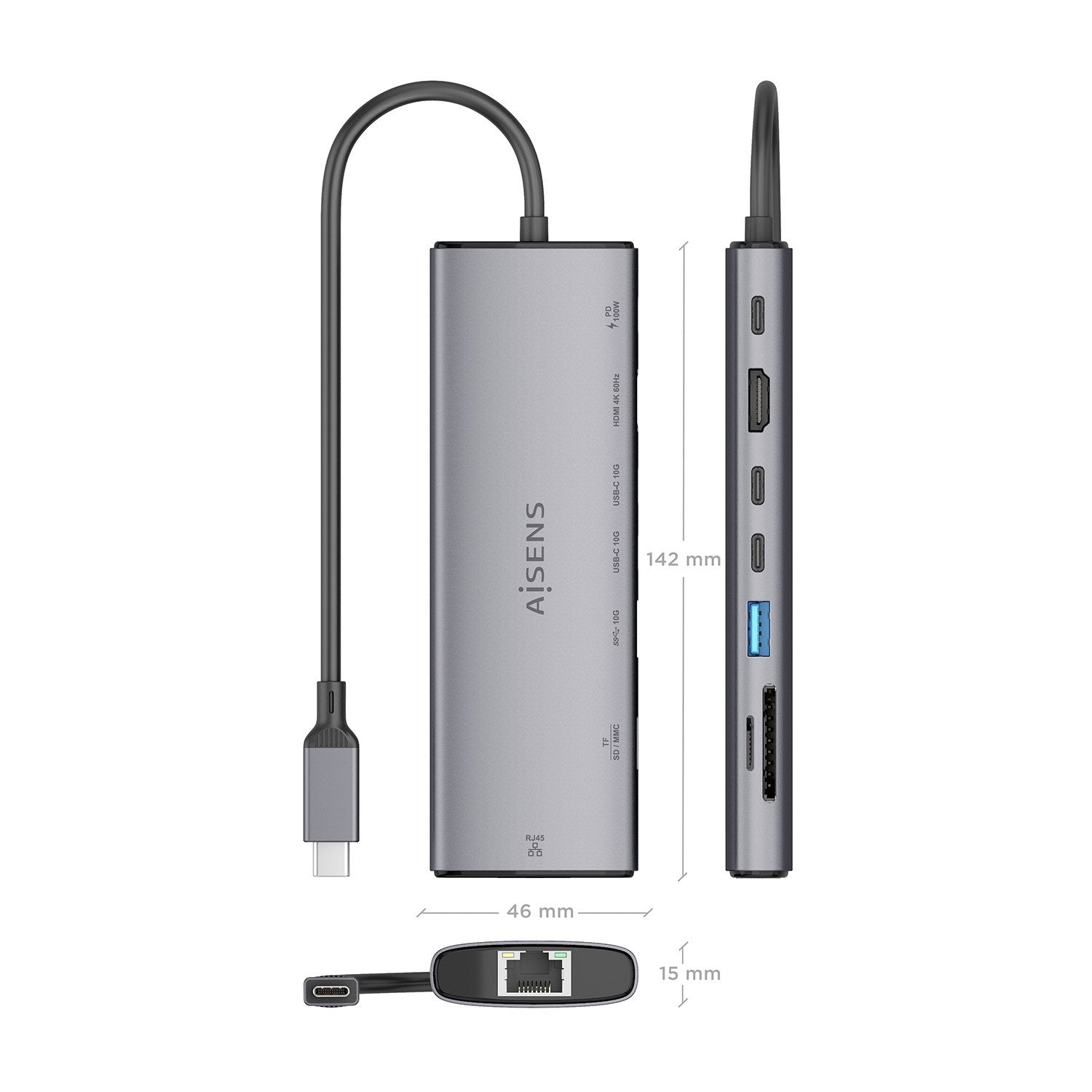 EAN 8435739903612 - AISENS ASUC-8P033-GR base para portátil y replicador de puertos Alámbrico USB 3.2 Gen 1 (3.1 Gen 1) Type- imagen 4