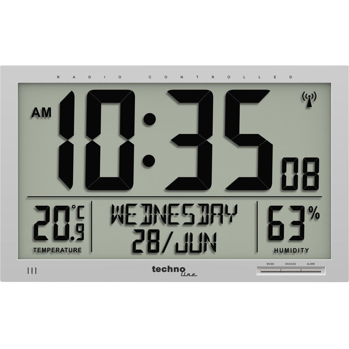 Technoline Ws 8013 Radio Reloj De Pared 369 Mm X 270 24 Plata Grande Display