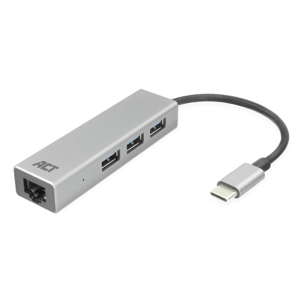 Hub Usb-C Y Adaptador Ethernet, Número De Puertos: 3x Usb A Hembra, Con 1 Puerto De Red Gigabit, Longitud De Cable 0,15 M, Carcasa De Aluminio