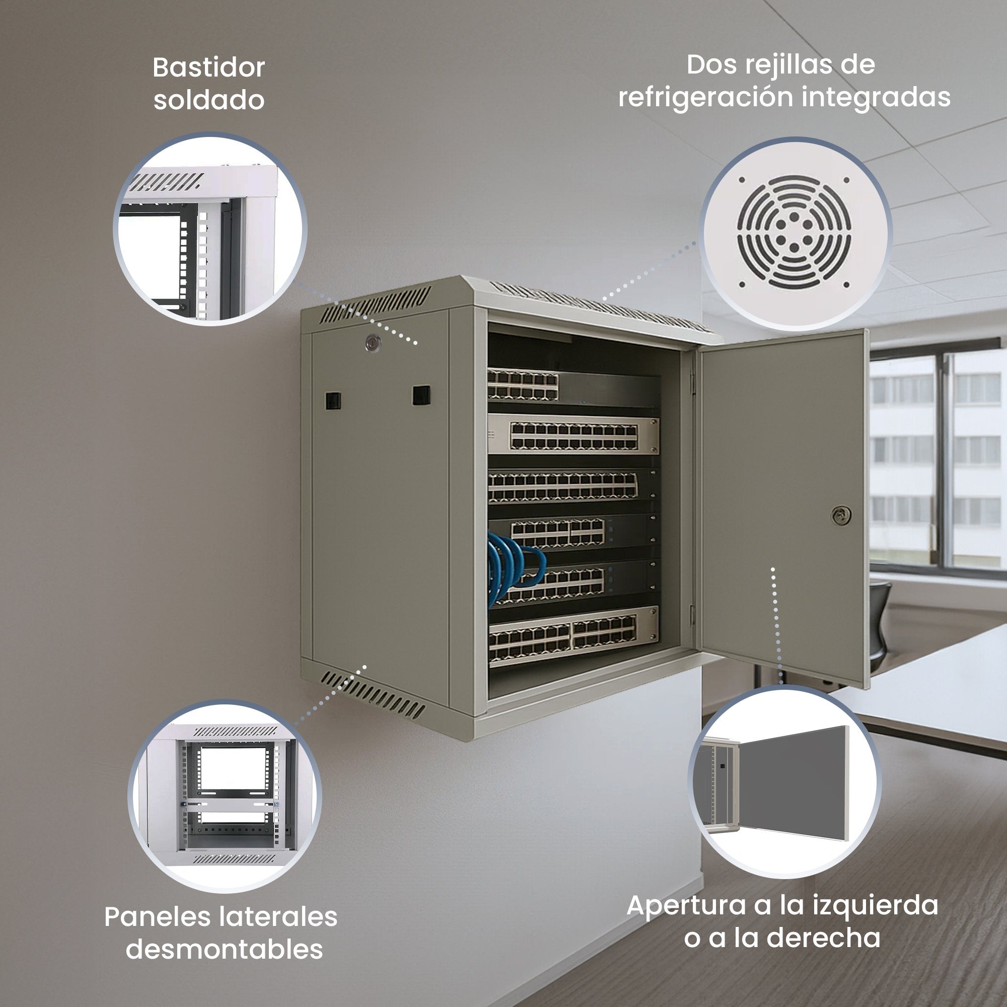 Armario Extralink 6u 600x600 Asp Gris   Rackmount  Montaje En La Pared, Puerta De Metal