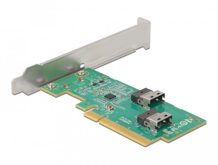 Pci Express 4.0 X8 Karte Zu 2 X Intern Sff-8654 4i Nvme - Bifurcation - Low Profile Formfaktor