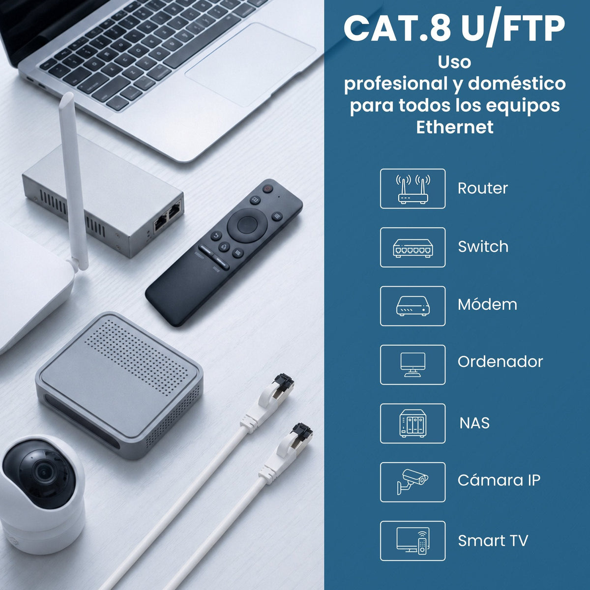 Extralink Lan Patchcord Cat.8 U Ftp 20m 40g Flat Shielded Foiled Twisted Pair Bare Copper White