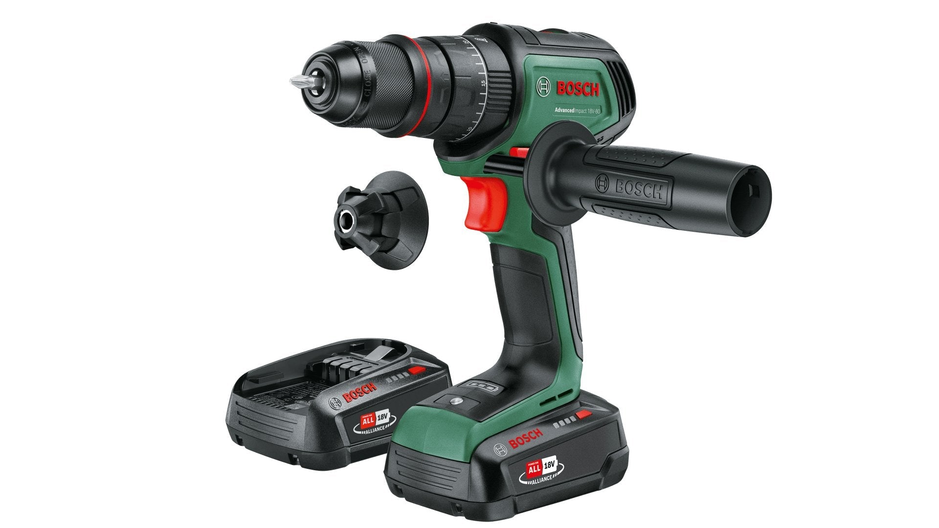 Bosch  Taladro Combinado A Batería Advancedimpact 18v-80 Quicksnap Verde/Negro, 2x Batería Li-Ion 2,5ah, Maletín, Power For All Alliance 06039e2102