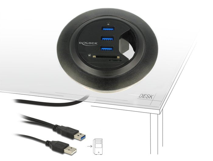Delock Hub Escritorio 3 Puertos Usb 3.0 + Lector De Tarjetas Sd