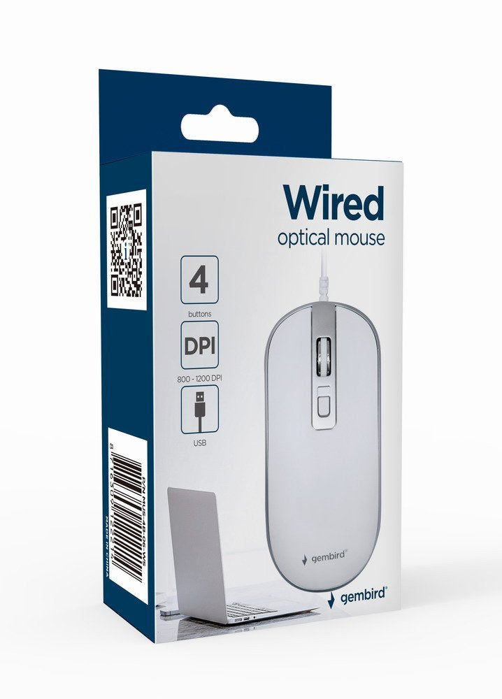 Ratón Óptico 800-1200 Dpi, 4 Botones, Blanco