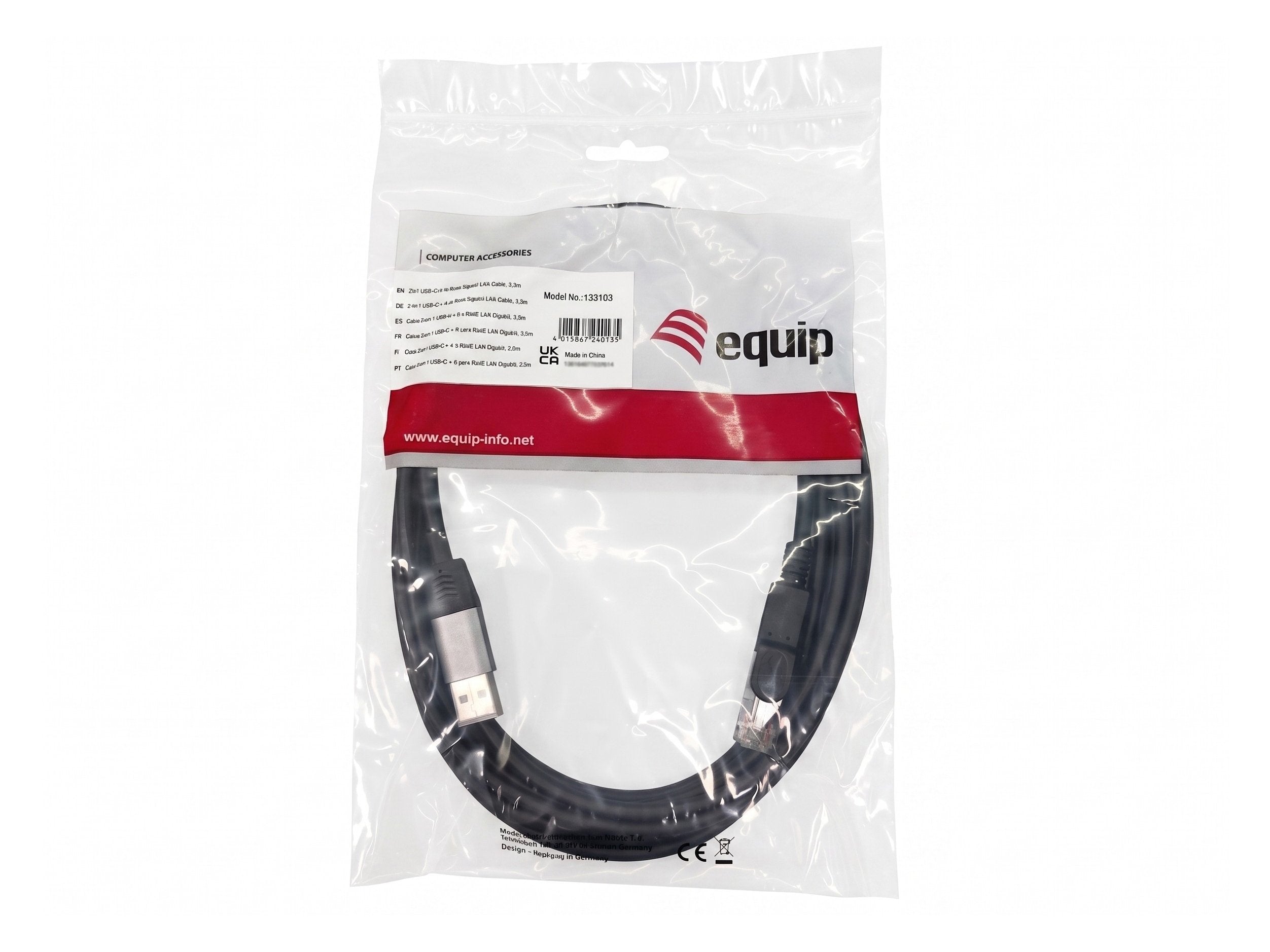 Cable Adaptador De Red Equip Usb-C + A A Rj45 Gigabit Lan 3.0m Negro