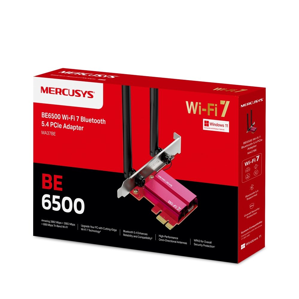 Pci Express Wifi 7 Triband Y Bluetooth 5.3 Mercusys Ma37be Be6500 2882mps 6ghz 2 Antenas