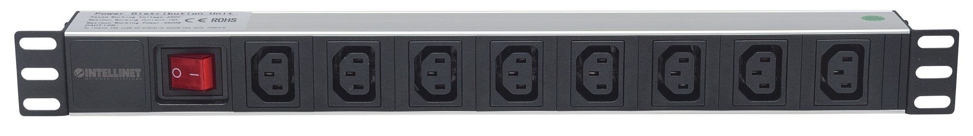 Intellinet Regleta, 1u, Negro, Plata, 8 Salidas Ac, C13 Acoplador, 2 M, 110 - 250 V