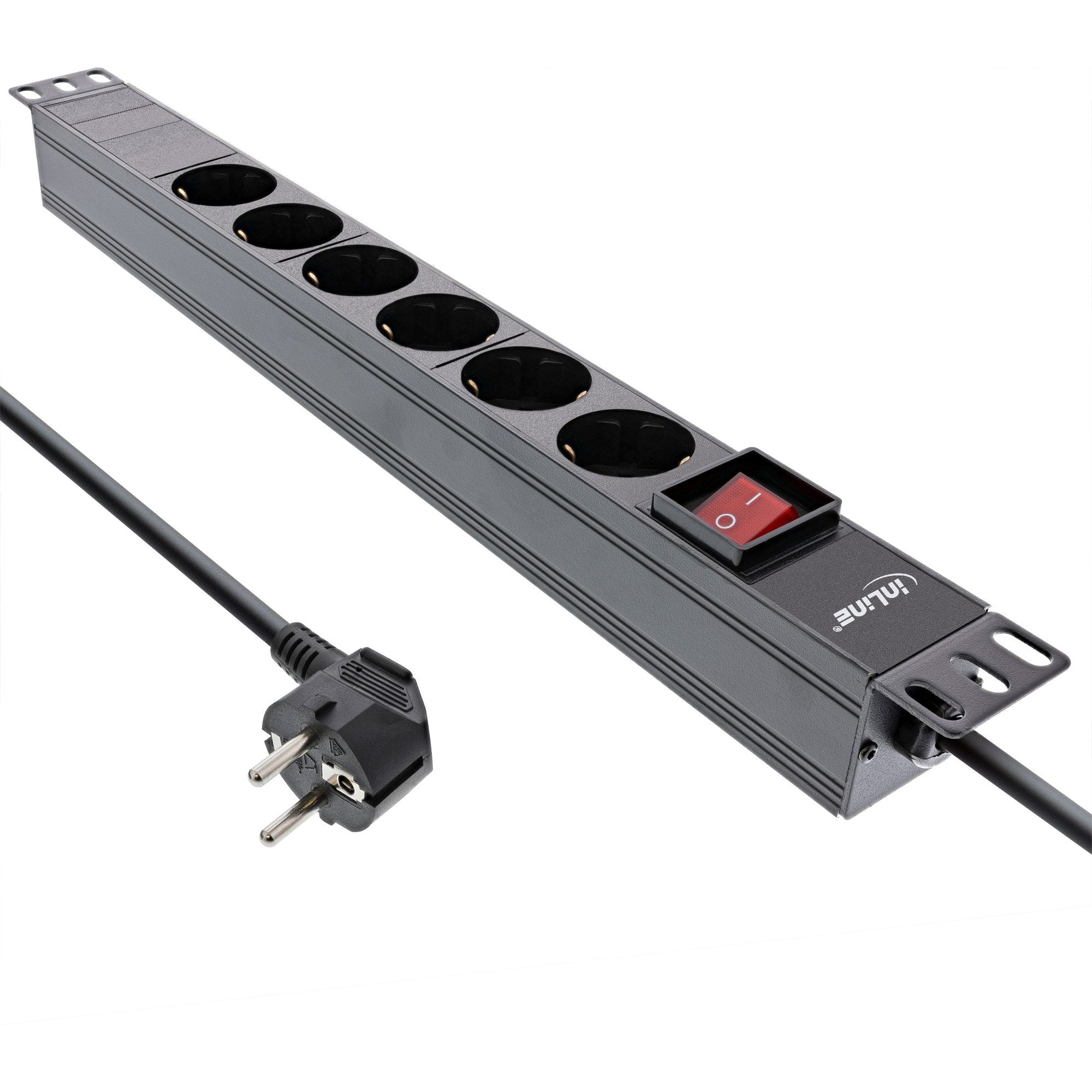 Regleta Inline De 19", Contacto De Protección De 6 Vías, Con Interruptor, 2 M, Negro
