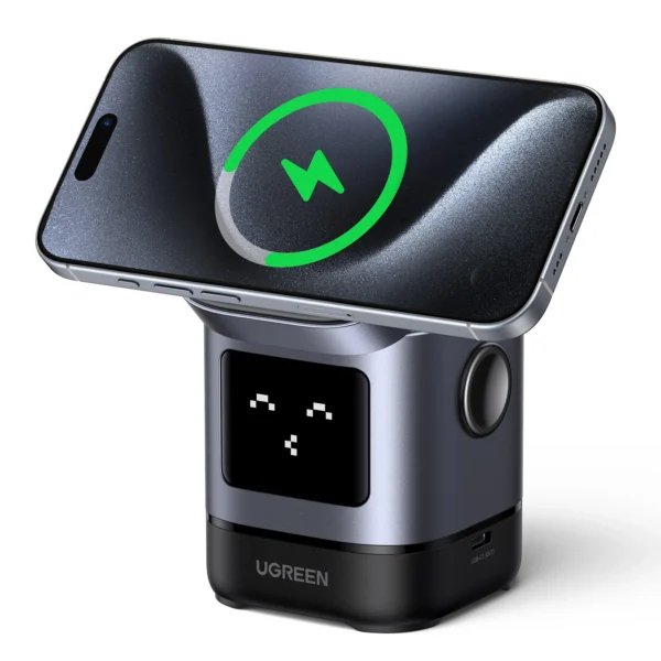Ugreen Uno W709 2-In-1 Magnetic Wireless Charger 15w Ladestation Qi2 Zertifiziert Display Fuer Iphone Und Airpods