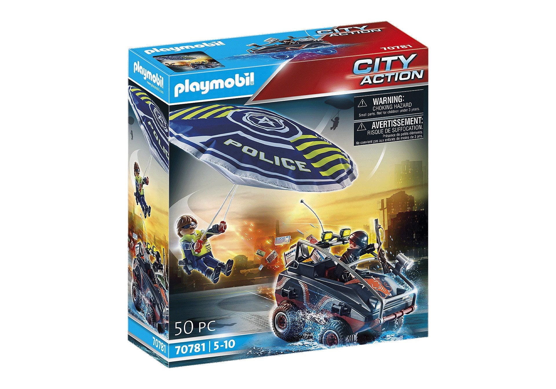 Playmobil 70781 Paracaídas De La Policía: Persiguiendo El Vehículo Anfibio