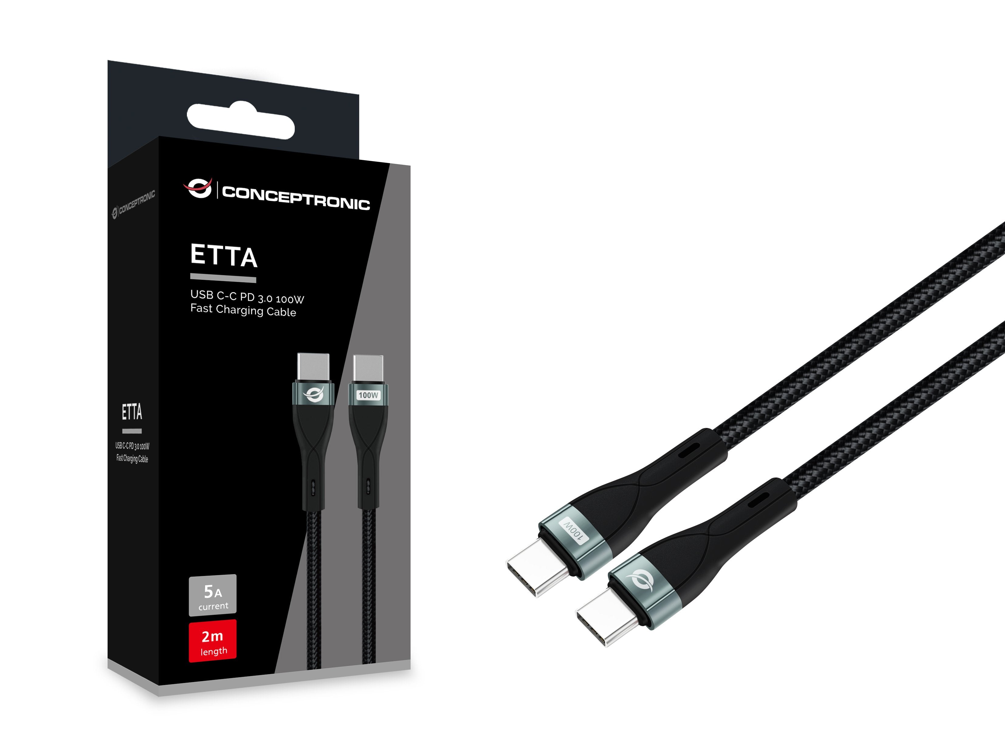 Cable Usb-C Macho A Usb-C Macho 2m Conceptronic Pd 3.0 100w 20v 5a 480mbps E-Mark