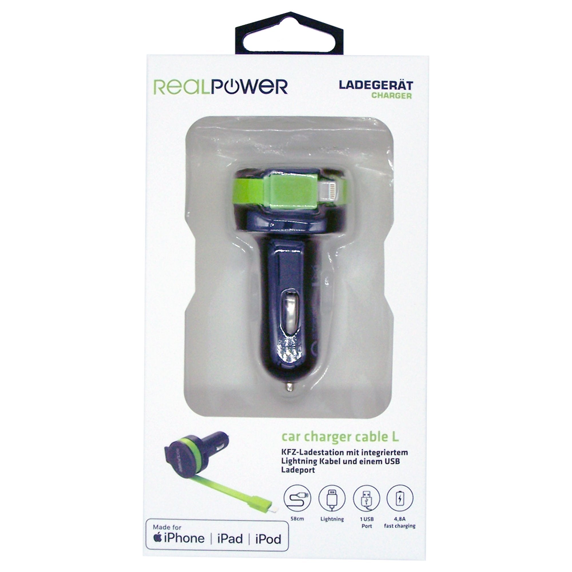 Realpower Car Charger L - Cargador De Coche Con Cable Lightning