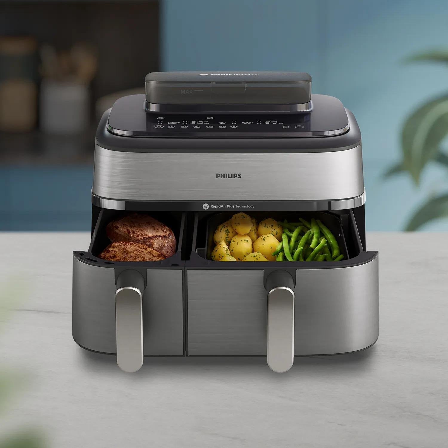 EAN 8720389047558 - Philips 5000 series NA555/00 freidora Doble 9 L Independiente 2750 W Freidora de aire caliente Plata imagen 8