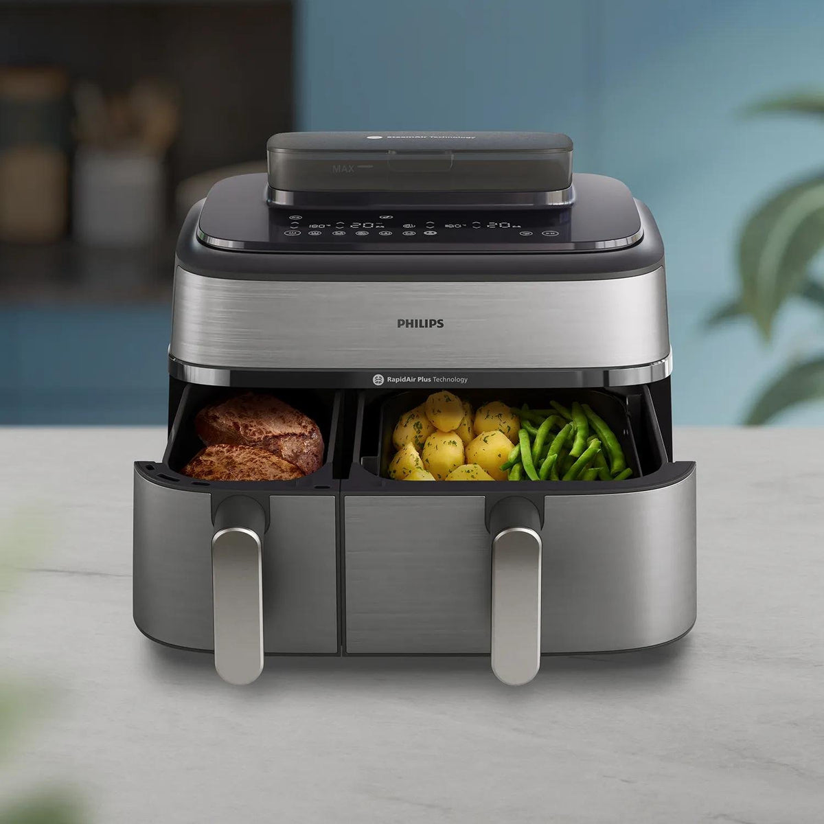 EAN 8720389047558 - Philips 5000 series NA555/00 freidora Doble 9 L Independiente 2750 W Freidora de aire caliente Plata imagen 8