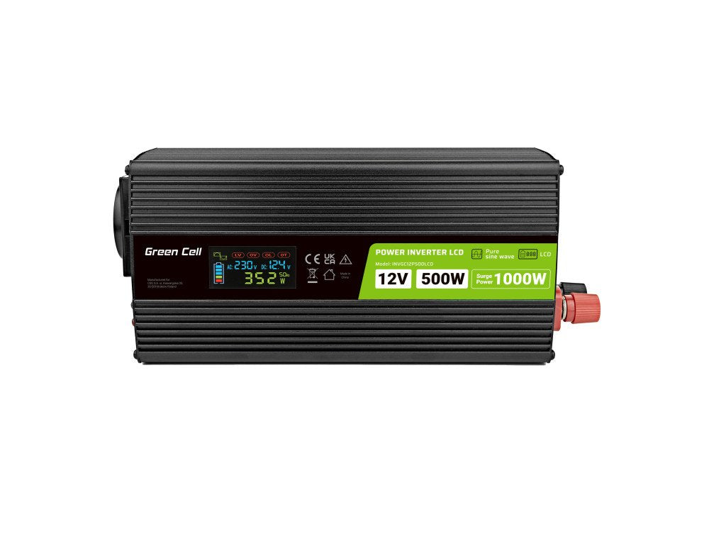 EAN 5904326374553 - Green Cell Przetwornica napicia PowerInverter LCD 12 V 500W/1000W Przetwornica samochodowa z wywietlaczem imagen 2