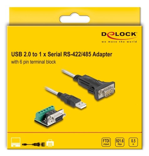 Delock Adapter Usb 2.0 Typ-A Zu 1 X Seriell Rs-422 485 Stecker Mit 6 Pin Terminalblock 5 V 0,5 M