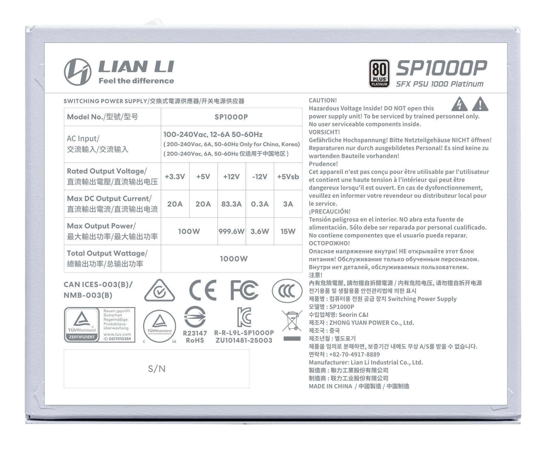 1000w Lian Li Sp Series Platinum Atx 3.1 Weiss
