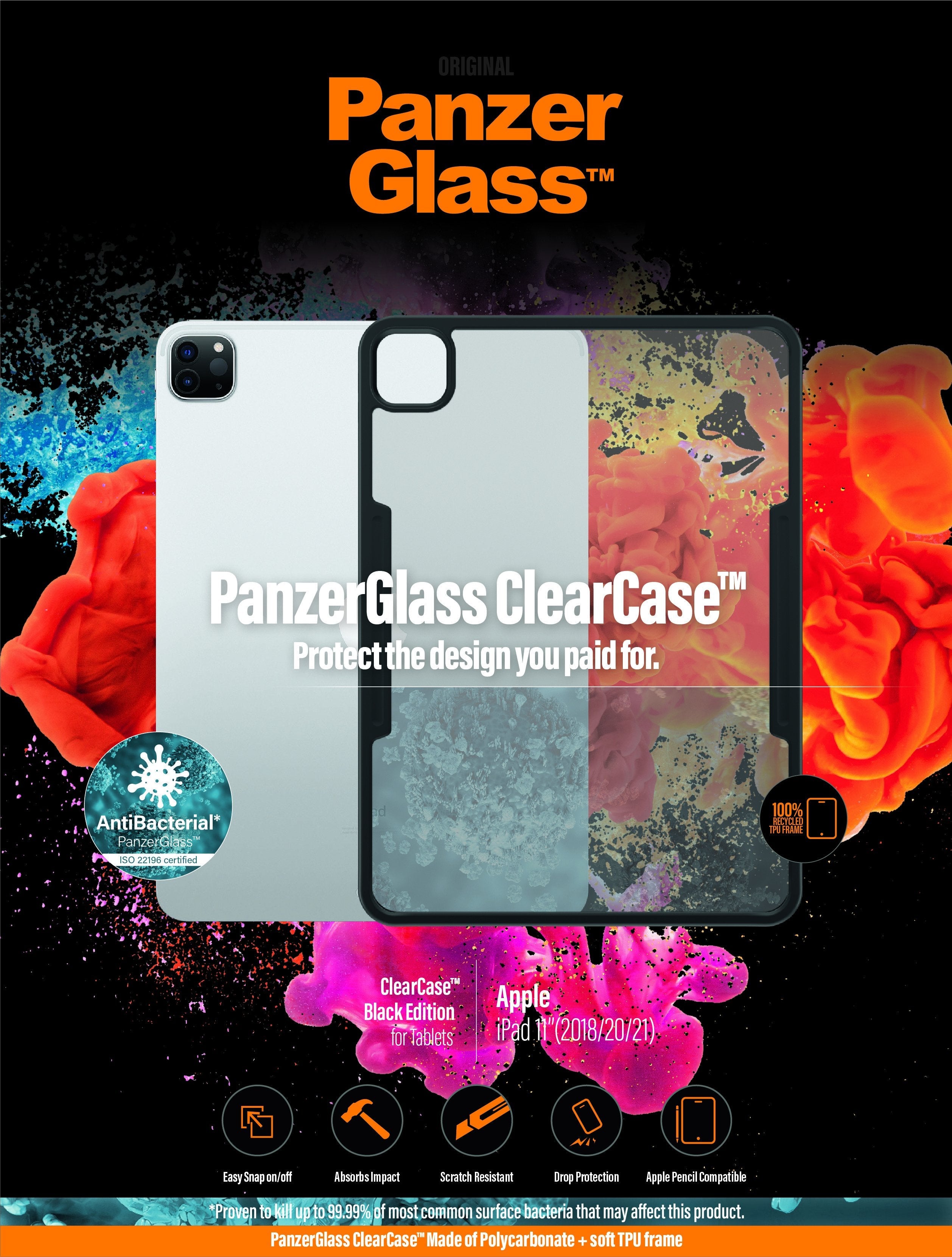 Funda Panzerglass Para Apple Ipad 11 (2018, 2020, 2021) Transparente  Negro