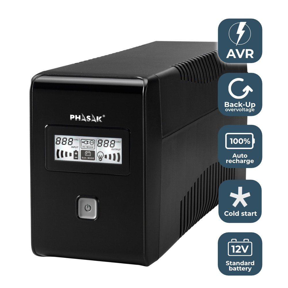 Sai Línea Interactiva Phasak 650 Va Lcd Interactive 650va 2 Salidas Formato Torre