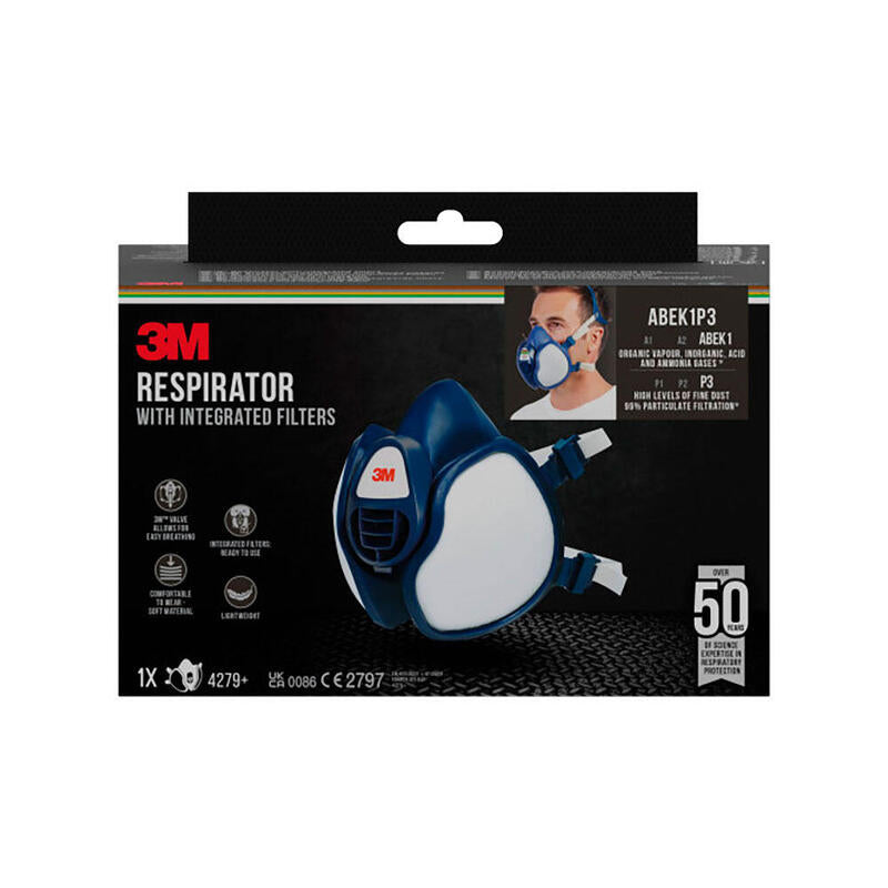 3m Mascarilla De Media Cara - Filtros Integrados - Proteccion Combinada - Reutilizable - Azul/Blanco