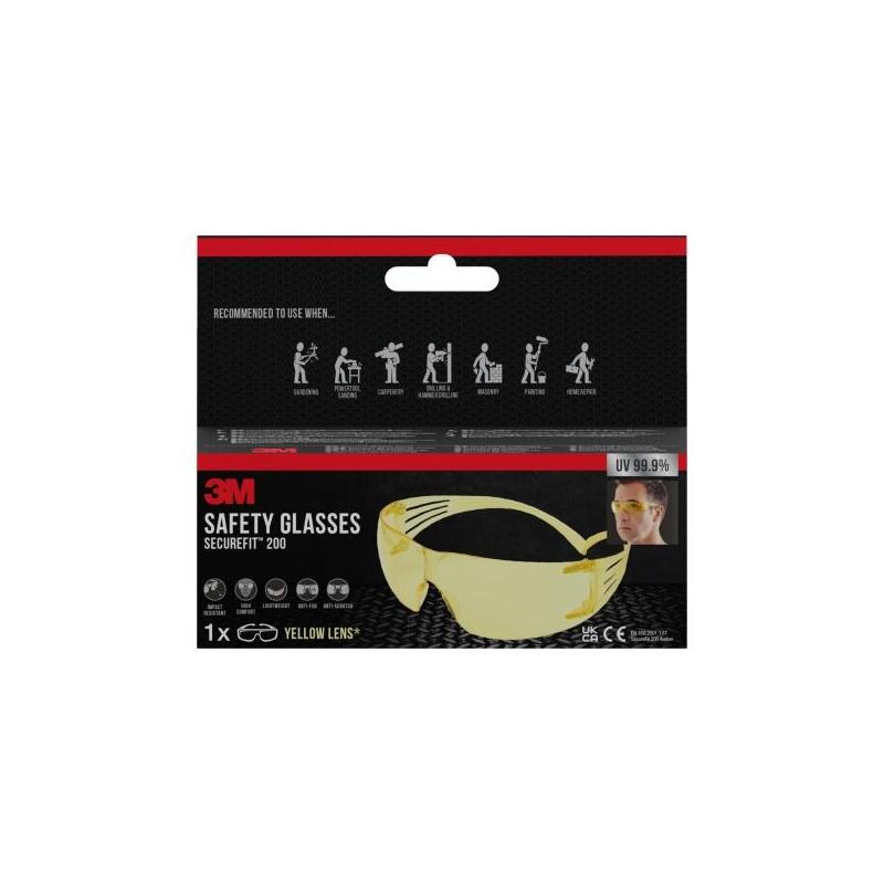 3m Securefit Gafas De Seguridad - Lentes Amarillas - Mejor Contraste En Poca Luz - Antivaho - Antirrayaduras -