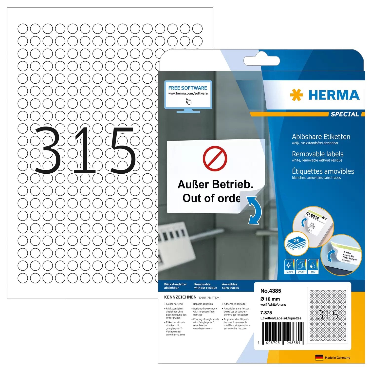 EAN 4008705043854 - HERMA 4385 etiqueta de impresora Blanco Etiqueta para impresora autoadhesiva imagen 1