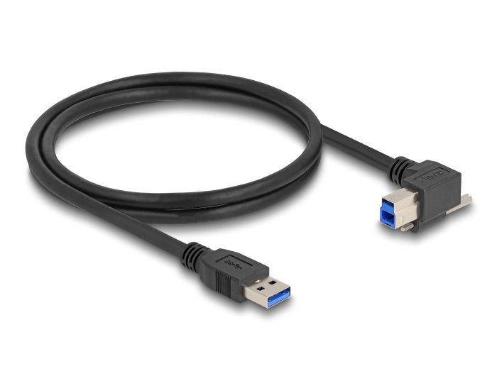 Delock 80484 Cable Usb 5 Gbps Usb Tipo-A Macho Recto Hacia Abajo A Usb Tipo-B Macho Con Tornillo 90° Ángulo Recto 1 M Negro