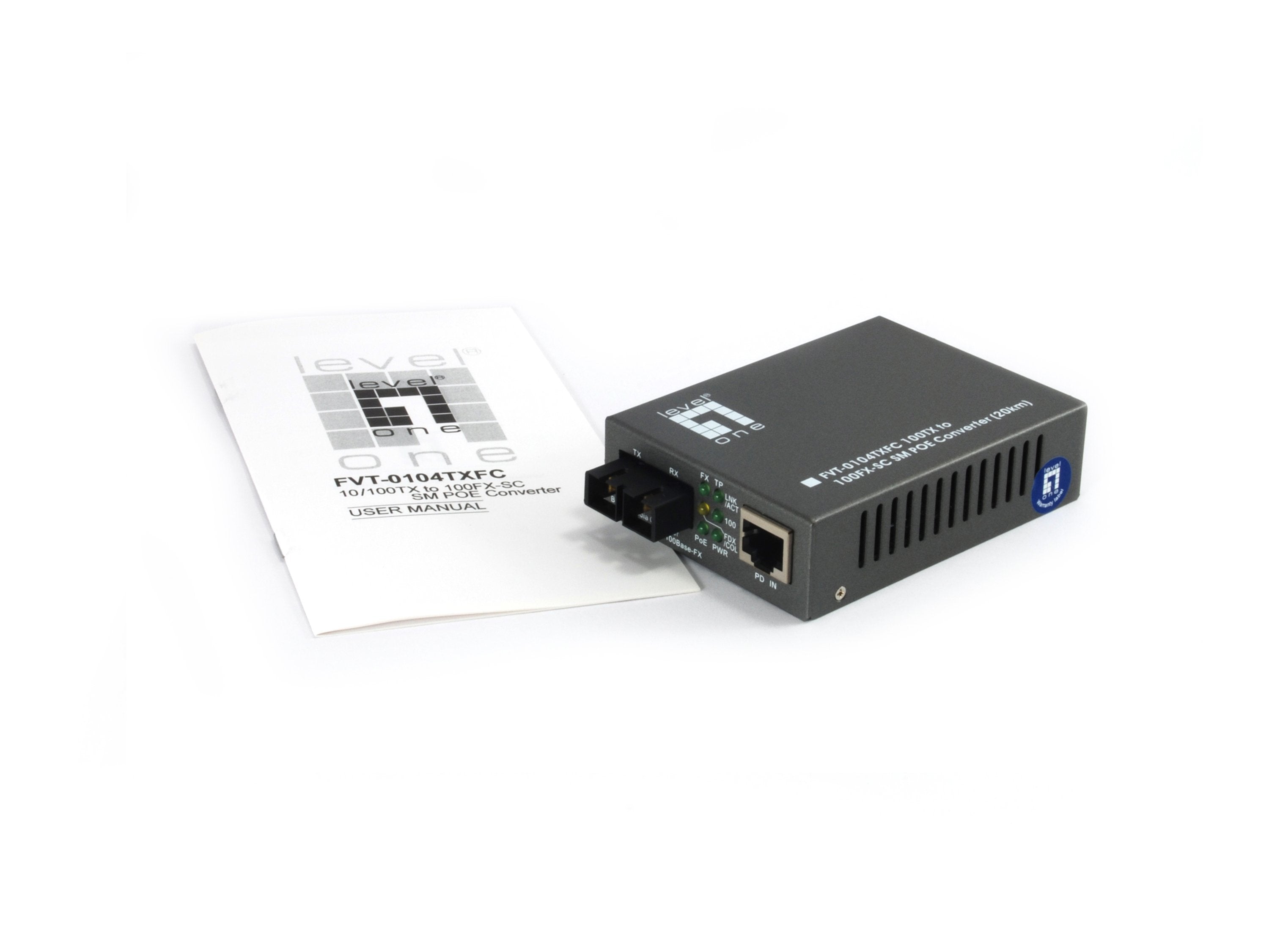Conversor Fibra Optica Level One  10/100tx A 100fx Sc Con Poe (20km)