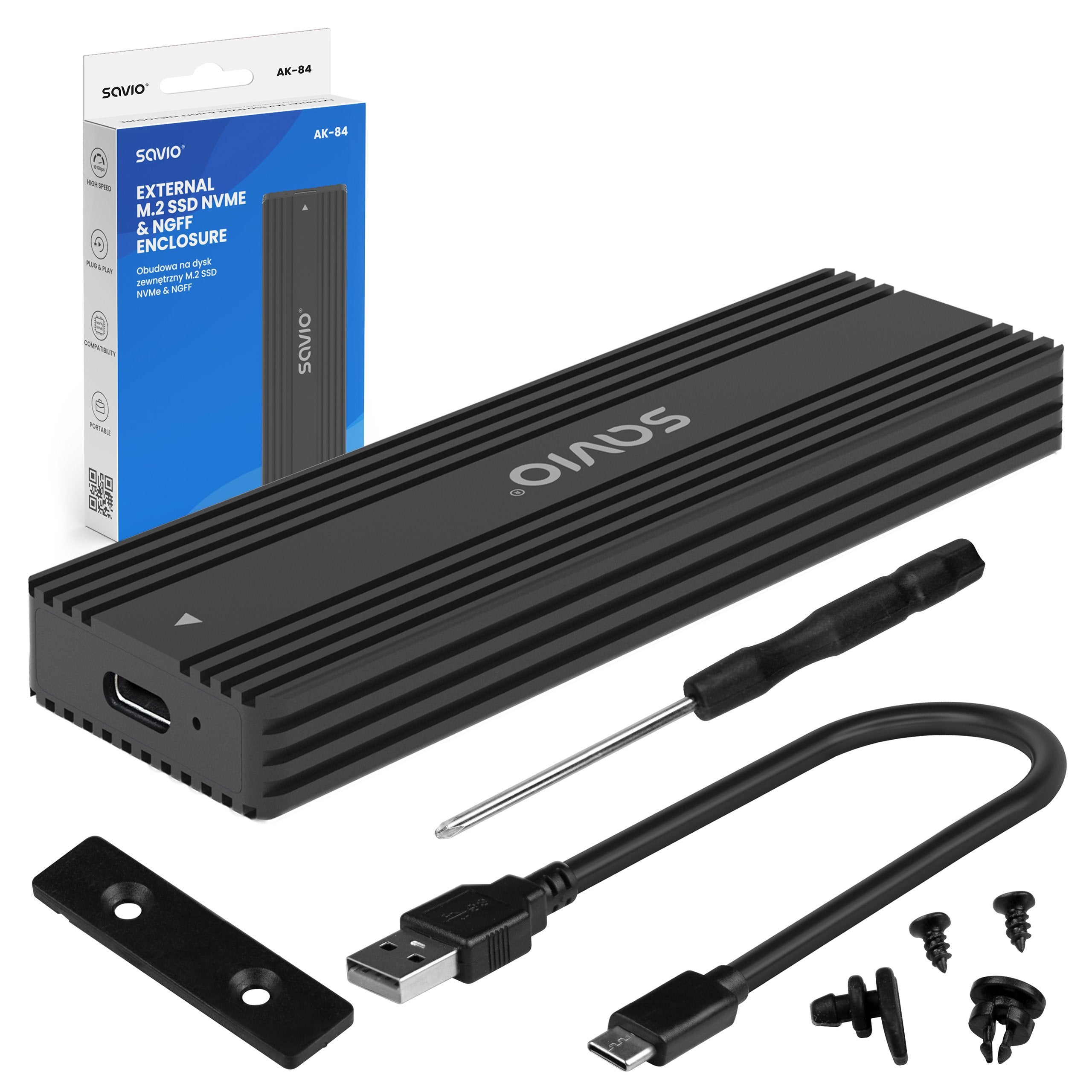 EAN 5901986049876 - Savio AK-84 caja para disco duro externo Caja externa para unidad de estado sólido (SSD) Negro M.2 imagen 1